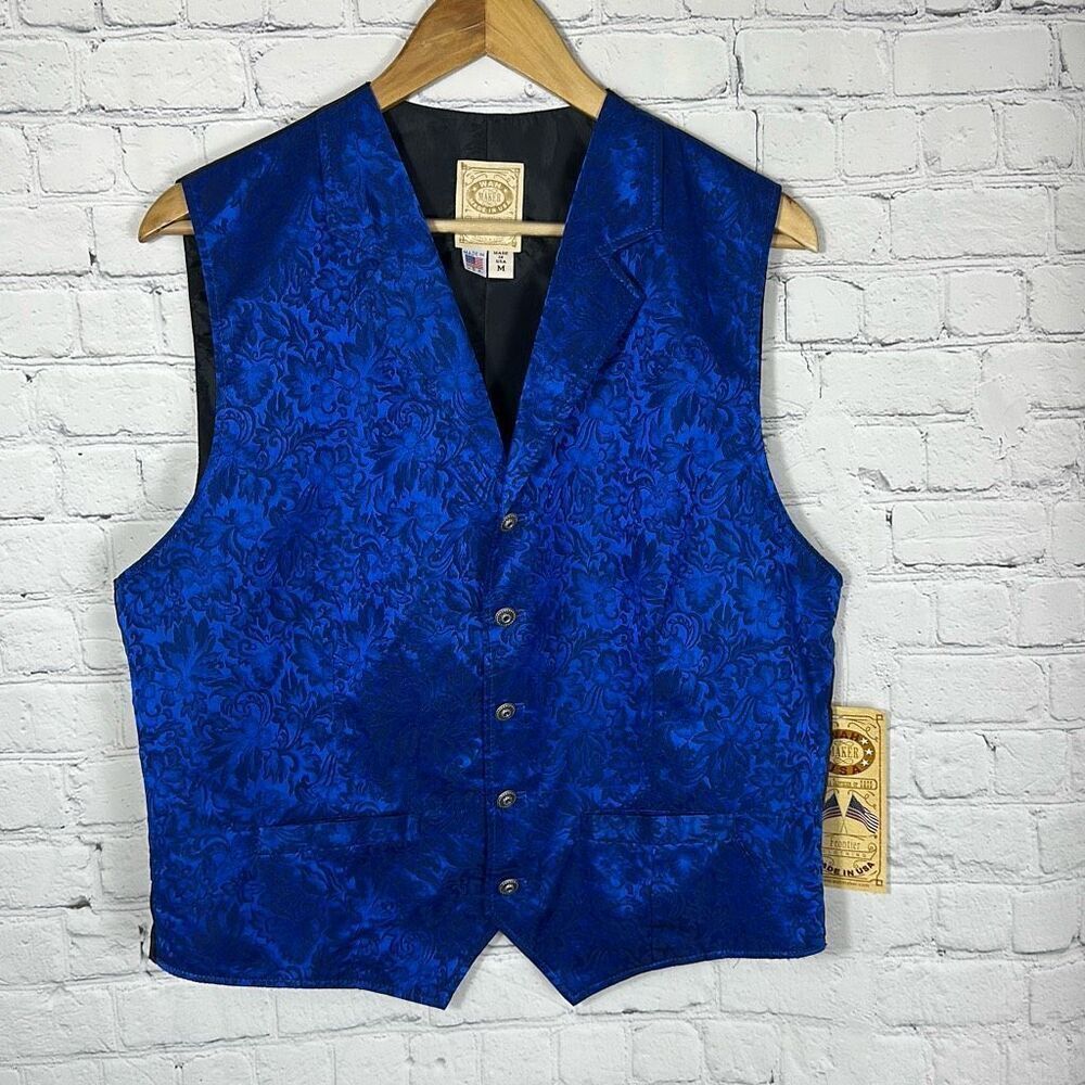 Wah Maker Frontier Collection Blue Silk Vest Sz. M NWT Waistcoat Made in USA‎